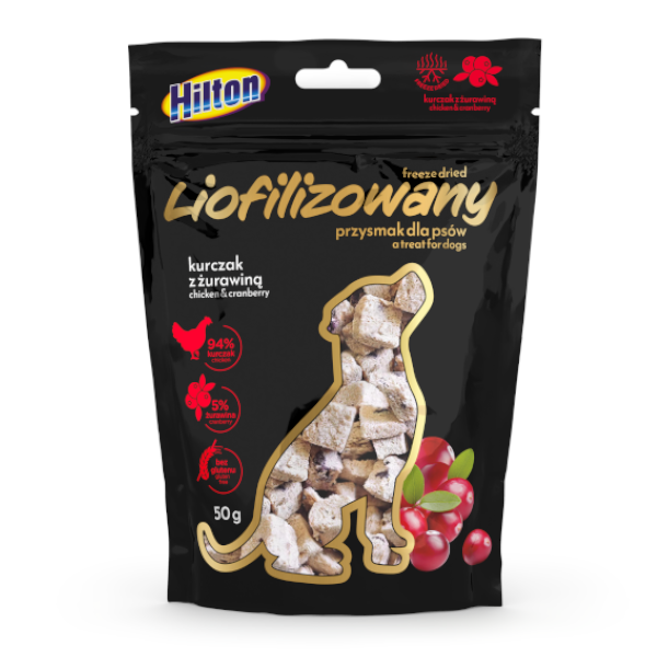 HILTON külmkuivatatud kana jõhvikatega, koertele, 50g