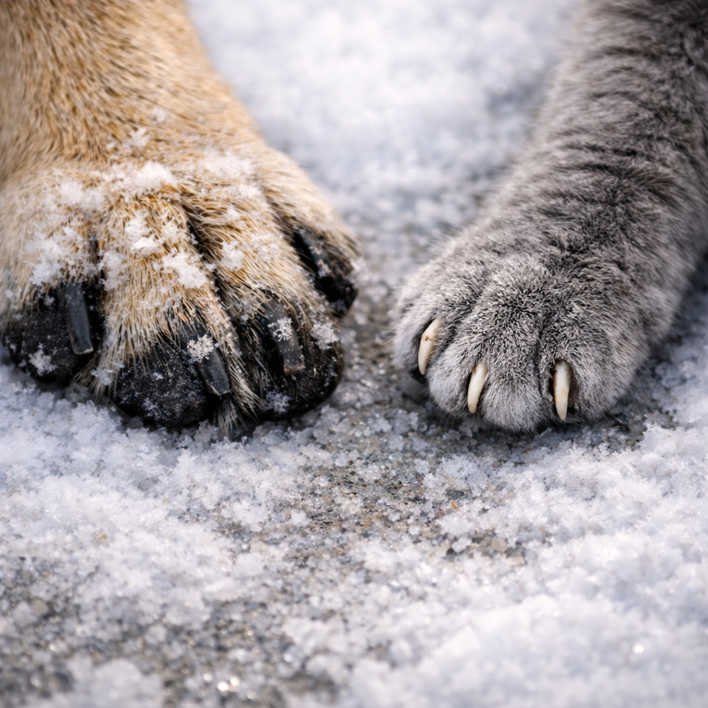Koera ja kassi käpad talvisel ajal